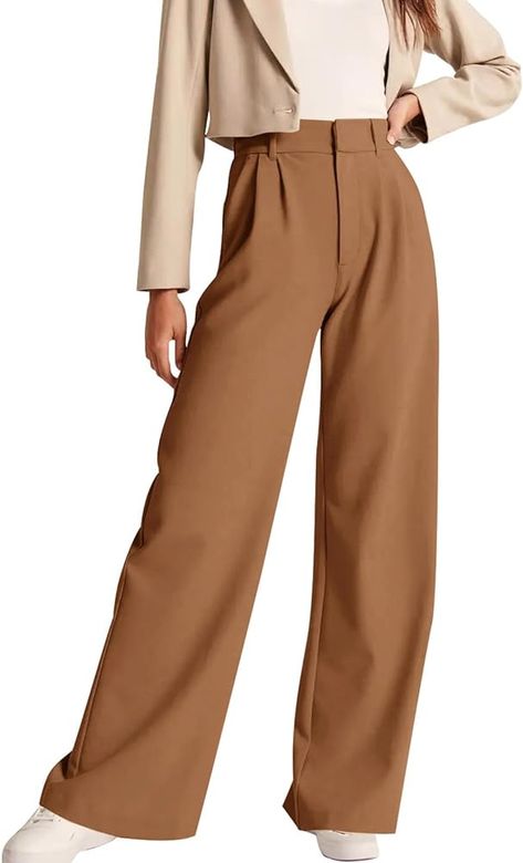 NIMIN High Waisted Work Pants for Women Loose Dress Pants Trousers Stretchy Business Casual Pants with Pockets Brown Large at Amazon Women’s Clothing store High Waisted Work Pants, Casual Office Dress, High Waisted Pants Work, Work Pants For Women, Women Business Casual, Work Pants Women, Women Business, Office Dress, Womens Business Casual