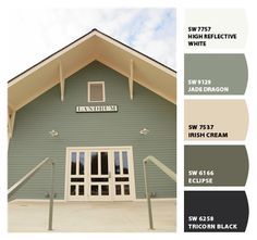 Jade Green Exterior House Colors, Sw Coastal Plain Exterior, Green House Cream Trim, Cream Trim Exterior House, Sherwin Williams Green Exterior Paint House Colors, Green And Cream House Exterior, Sw Rainwashed Exterior, Green And Cream Exterior House Colors, Exterior House Color Green