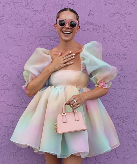 Selkie ™ on Instagram: “Wow, @blaireadiebee in the rainbow puff! It took me a really long time to get this rainbow print elegant and subtle as an opal, it’s…” Prom Event, Mini Party Dress, Puff Dress, Short Puff Sleeve, Event Dress, Mini Party, Bodo, Puffed Sleeves Dress, Mode Inspiration