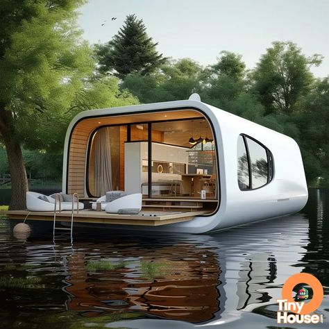 f3dfdda4a044bffdbdef5f9bad0120cd.webp 1,024×1,024 pixels Tiny Boat House, Houseboat Design, Boat House Interior, Woodland House, House Balcony, Beachy Room, Water House, Micro House, Floating House