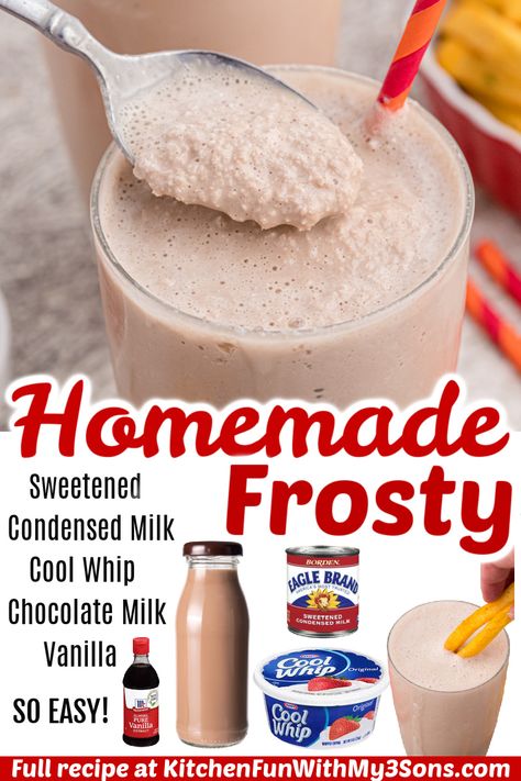 Homemade Wendy's Frosty Recipe, Wendy's Frosty Recipe, Homemade Frosty, Wendys Frosty Recipe, Wendy's Frosty, Homemade Sweetened Condensed Milk, Wendys Frosty, Chocolate Frosty, Frosty Recipe