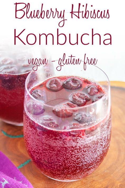 This energizing Blueberry Hibiscus Kombucha is the perfect balance of sweet and tart. It's a delicious treat! Hibiscus Kombucha, Blueberry Kombucha, Kombucha Flavors, Kombucha Recipe, Homemade Kombucha, Kombucha Tea, Fermentation Recipes, Vegan Lunch Recipes, Vegan Drinks