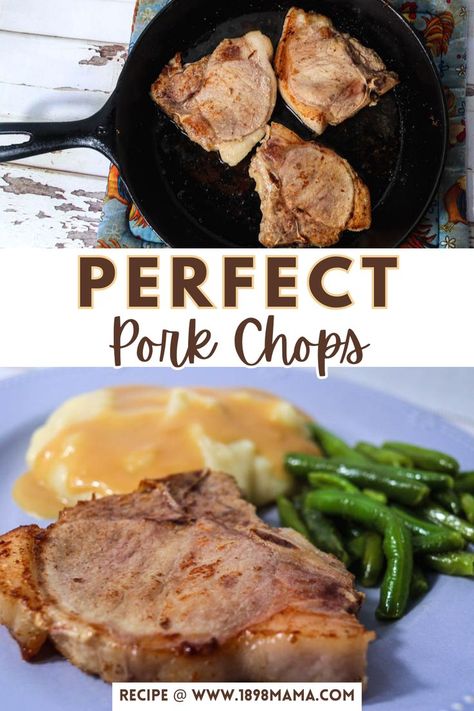 perfect pork chops Thick Cut Pork Chop Recipes, Thick Pork Chop Recipe, Cook Pork Chops, Fried Pork Chop Recipes, Thick Cut Pork Chops, Perfect Pork Chops, Pan Fried Pork Chops, Pork Chop Dinner, Juicy Pork Chops