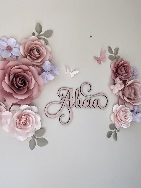 Oasis Design, Paper Flowers Wall Decor, Wall Decor Paper, Paper Flowers Wall, Flowers Wall Decor, Flower Walls, Paper Flower Wall Decor, Wood Name Sign, Wooden Name Signs