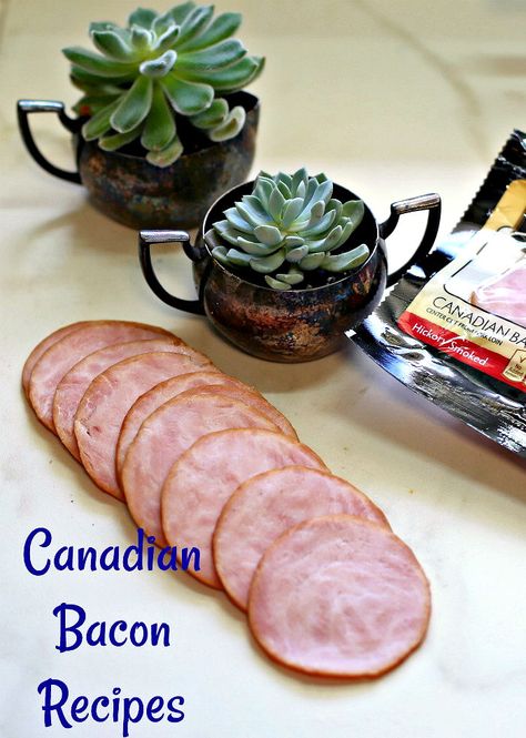 Find out how Canadian bacon is different from normal bacon and get some tasty recipes for using it.  #canadianbacon #baconrecipes #recipes #breakfastrecipes #foodie #foodporn Meals With Canadian Bacon, Keto Canadian Bacon Recipes, Recipes With Canadian Bacon Dinners, Canadian Bacon Appetizers, Back Bacon Recipes, Recipes With Canadian Bacon, Canadian Bacon Recipes Dinners, Canadian Bacon Recipes Breakfast, Canadian Bacon Sandwich