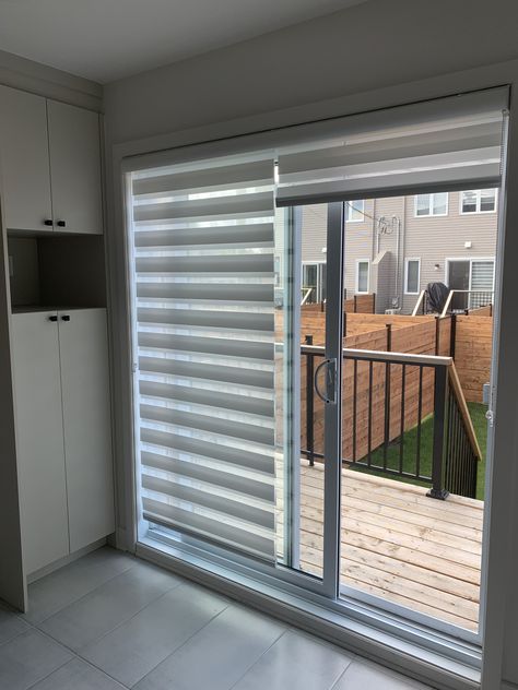 Patio Door Window Treatments, Living Room Sliding Doors, Mudroom Remodel, Sofia Boutella, Door Window Treatments, Zebra Blinds, Modern Blinds, Window Treatments Living Room, Custom Blinds