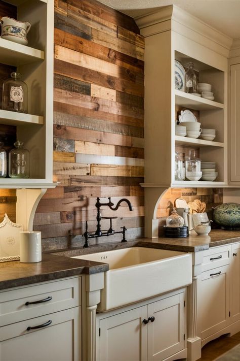 20 Cheap Backsplash Ideas DIY [Do Within Minutes] – craftydiyers.com Wood Grain Backsplash, Pallet Wood Kitchen Splash Back, Pallet Wall Kitchen, Reclaimed Wood Backsplash Kitchen, Wood Tile Backsplash Kitchen, Cheap Backsplash Ideas Diy, Rustic Backsplash Kitchen, Mosaic Kitchen Backsplash Ideas, Wooden Backsplash Kitchen