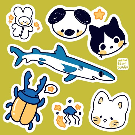 Some little doodles 🌀 I don’t have a lot of time to draw cause I’m on vacation rn~⭐️ #whimsical #aesthetic #childhood #cozyart #sketch #doodle #animalart #simple #texture #littleguys #nostalgia #happyvibes #innocent #joyful #cheerful #endearing #originalartwork #handmade Sticker Sheet Layout, Cute Animals Doodles, Computer Stickers Ideas, Simple Animal Doodles, Simple Doodles Cute, Drawings For Stickers, Vacation Doodles, Sticker Ideas Design, Quirky Doodles