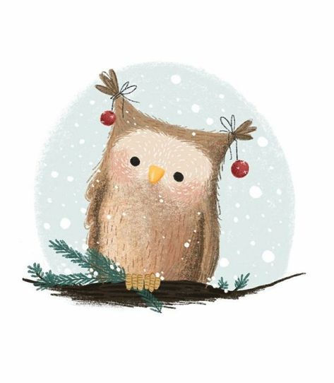 Christmas art, Christmas illustration, Christmas drawing Illustration Christmas, Christmas Illustrations, Winter Illustration, Owls Drawing, Christmas Card Art, Watercolor Christmas Cards, Christmas Owls, Woodland Christmas, Happy Paintings