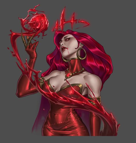 Blood Character Design, Red Head Queen, Dark Princess Art, Blood Powers, Blood Control Magic, Blood Reference, Vampire Magic, Witch Queen Art, Vampire Council