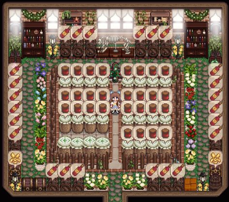 Stardew Tea Shed, Stardew Valley Big Shed Ideas, Stardew Workbench Layout, Storage Shed Stardew Valley, Stardew Valley Shed Layout Chest, Sdv Shed Design, Shed Stardew Valley Ideas, Sdv Shed Layout, Stardew Shed Ideas