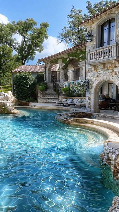 Summer Home Aesthetic, Beautiful Small Homes, French Designs, Luxury Swimming Pools, Pool Landscape Design, House Games, Dream Life House, Luxury Pools, Fancy Houses