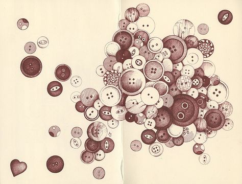 'buttons' by andrea joseph's illustrations on flickr Andrea Joseph, Ballpoint Pen Art, Moleskine Sketchbook, Sketch Books, Sketchbook Journaling, Gcse Art, Button Art, Sketchbook Ideas, Pen Art