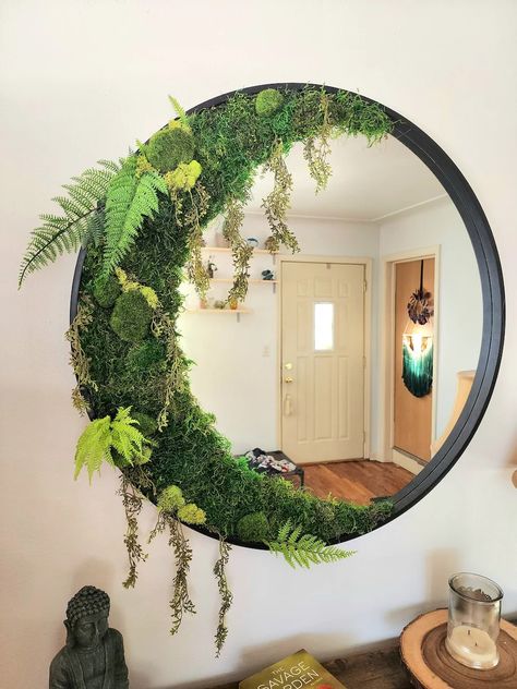 DemonDaydreams - Etsy Moss Moon Mirror, Moss Art Mirror, Moss Wall Art Mirror, Mirror With Leaves, Moss And Flower Mirror, Moss And Mushroom Mirror, Mirror With Moss, Diy Moss Mirror Frame, Moss Mirror Frame