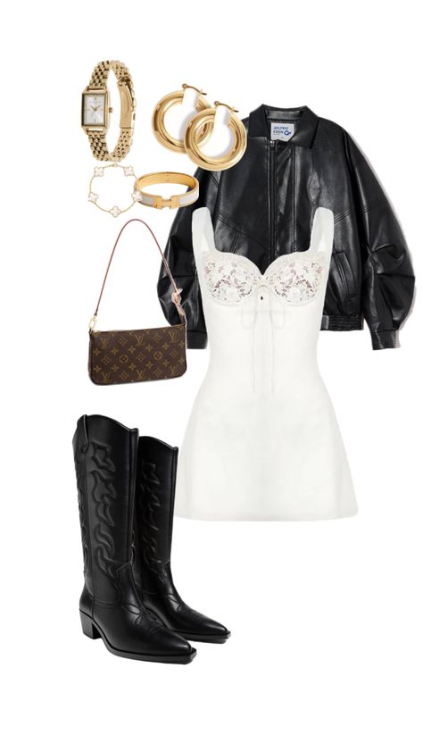 Cowboy Boots Outfit Inspo #outfit #outfitideas #cowboyboots Cowboy Game Outfit, Black Cowgirl Boots Outfit Fall, Festival Outfit Cowboy Boots, Outfit Cowboy Boots, Cowgirl Boots Outfit Fall, Cowboy Boots Outfit, Black Skort Outfit, Black Cowgirl Boots Outfit, Black Cowboy Boots Outfit