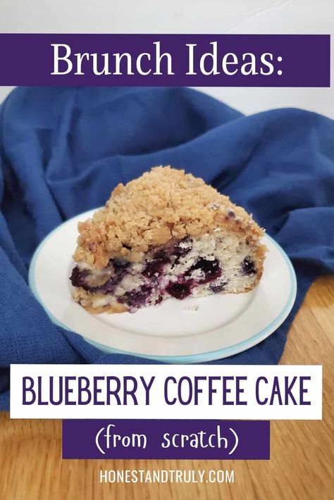 This blueberry streusel coffee cake makes for an amazing breakfast, but it's also a lovely not too sweet dessert or a perfect mid afternoon snack. It holds up well for a couple days, and yes, you can use frozen or fresh blueberries.