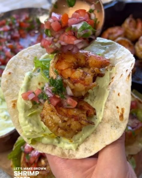 Season Shrimp, Butterfly Shrimp, Tacos With Avocado, Tiger Shrimp, Spicy Shrimp Tacos, Clean Eating Guide, Avocado Crema, Flat Top Grill, Full Recipes