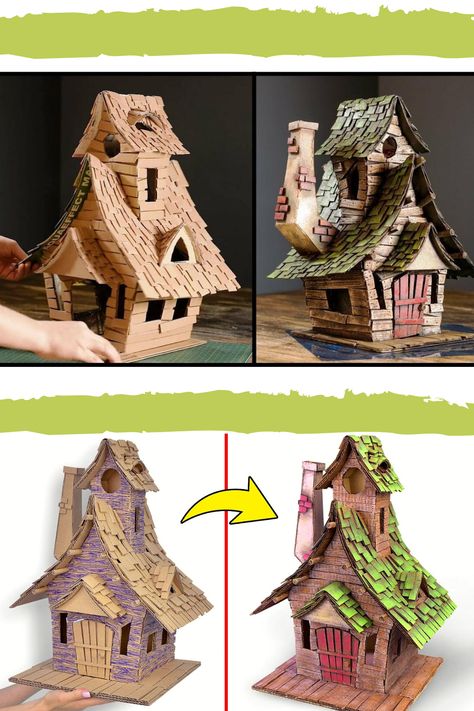 I show you how I made a Hanuted House Using Cardboard Spooky Cardboard House, Haunted House Ideas For Kids, Diy Cardboard Haunted House, Cardboard Haunted House Diy, Haunted House Cardboard, Cardboard Miniature House, Cardboard Haunted House, Haunted House Template, House With Cardboard