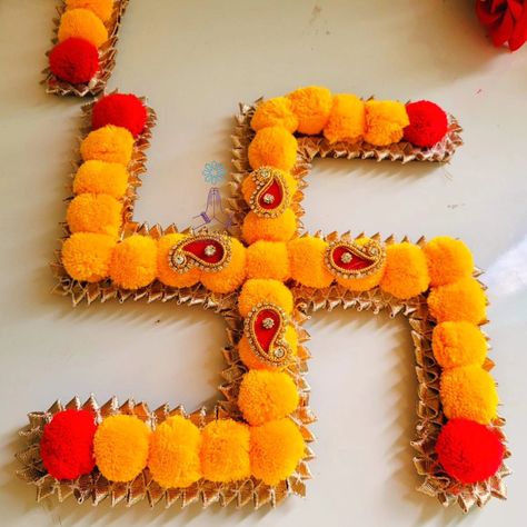 *Pom Pom Swastik* Base Mdf Size 10 inch approx *Pack of 2* *Freeship by TirupatiCourier* Other Courier 30 rs extra #decorativematerials #decorationmariage #decorationforallseasons #swastikmats #UI19599FSPR Swastik Decoration Ideas, Diwali Decor Ideas, Ganpati Festival, Diwali Decoration Items, Indian Handicrafts, Festive Wedding, Diwali Decor, Diwali Decoration, Diwali Decorations