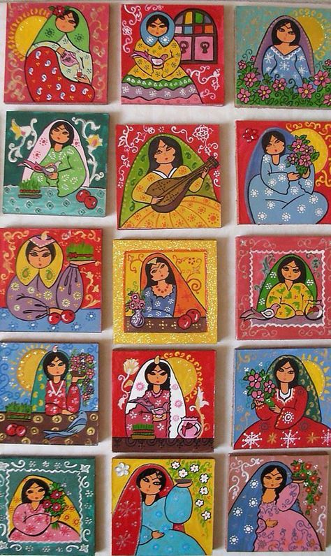 Iranian Miniature, Bengali Art, Modern Art Canvas Painting, Persian Art Painting, Beautiful Art Paintings, Iranian Art, Indian Folk Art, Indian Art Paintings, Folk Art Painting