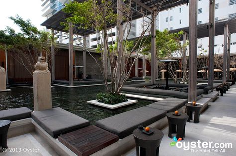 Courtyard at The Setai Miami Beach Setai Miami, Backyard Dining, Swimming Pool Architecture, Interior Design Awards, Paradise Found, Hotel Interiors, Pool Design, Garden Seating, Garden Bench