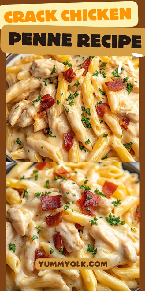 🍗 Crack Chicken Penne is the ultimate comfort food—creamy, cheesy, and packed with flavor! 🤤 This easy one-pot dinner is perfect for busy nights when you need a quick and delicious meal. Made with tender chicken, crispy bacon, ranch seasoning, cream cheese, and pasta, this dish will have your family asking for seconds! 🍽️ #CrackChickenPenne #OnePotMeal #EasyDinner #CheesyPasta #FamilyFavorite #ComfortFood #QuickDinner #MealPrep #CreamyPasta #PastaLover 🍽️💛 Chicken Penne Recipes, Easy Diner, Diner Ideas, Chicken Penne, Chicken Crispy, Quick And Easy Dinner Recipes, One Pot Dinner, Cheesy Pasta, Pasta Lover