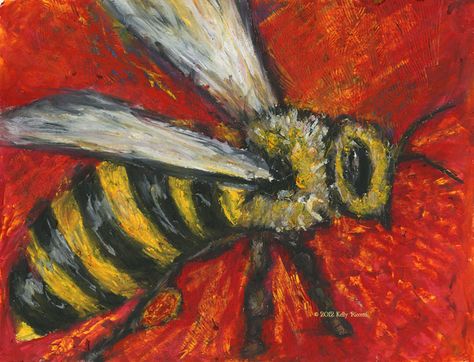 Oil pastel painting of a bee with red-orange pollen baskets Oil Pastel Art Projects, Wood Slices Projects, Pastel Art Projects, Middle School Art Project, Natural Forms Art, Oil Pastels Art, Elementary Drawing, Natural Form Art, Bee Drawing