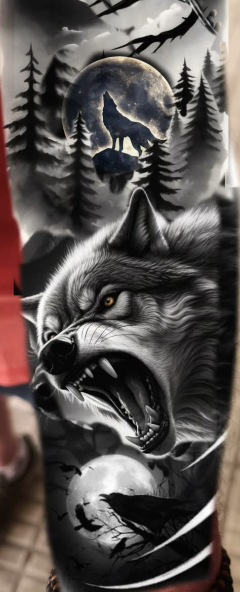 Wolf Tattoo Design Men Leg, Chinese Wolf Tattoo, All Black Pitbull, Arm Tattoos Drawing, Badass Pictures, Wolf Tattoos Men, Egyptian Tattoo Sleeve, Angry Wolf, Wolf Tattoo Sleeve