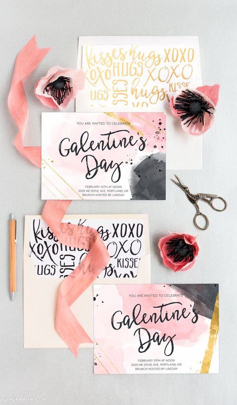 If Valentine's Day has you running for the hills, celebrate your BFF's instead with a handcrafted Galentine's Day. Projects and downloads by Lia Griffith. Galentines Invitation, Sip And Shop, Quotes Valentines Day, Valentinstag Party, Galentines Party, Valentine's Day Printables, Thanksgiving Invitation, Valentines Day Food, Valentine's Day Greeting Cards