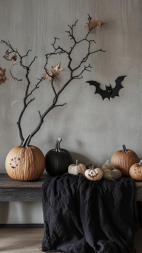 Understated Halloween Decor, Black Gauze Halloween Decor, Bohemian Halloween Decor, Halloween Minimalist Decor, Minimalistic Halloween Decor, Halloween Decor 2024, Scandinavian Halloween, October Games, Halloween Shelf Decor