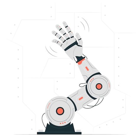 Robot Hand Illustration, Technology Illustration Graphic Design, Robot Arm Concept, Robotic Illustration, Cyberpunk Elements, Robot Ideas, Hand Cartoon, Waving Hand, Vector Robot