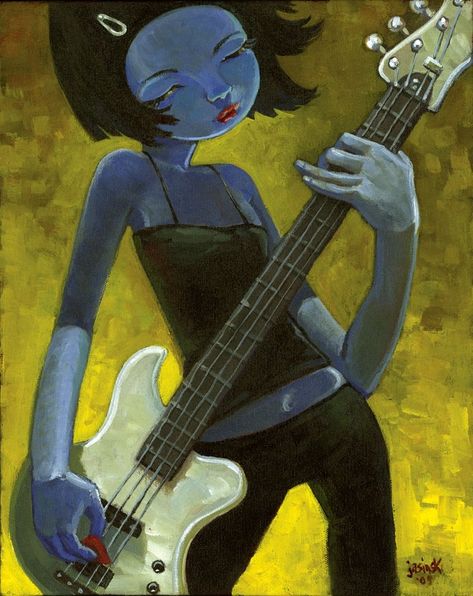 Aaron Jasinski (jasinski on deviantART) | The Bass Player Guitar Player Drawing, Bass Reference, Aaron Jasinski, Bass Drawing, Bass Aesthetic, Bass Art, Music Art Painting, Guitar Illustration, Bass Players