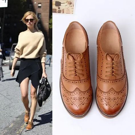 30 Different Designs of Brogues Shoes for Men and Women | Styles At Life Brown Oxford Shoes Outfit, Brogues Womens Outfit, Oxford Shoes Outfit Women's, Brogues Outfit, Brown Shoes Outfit, Dockside Shoes, Brogue Shoes Women, Oxfords Outfit, Heeled Brogues