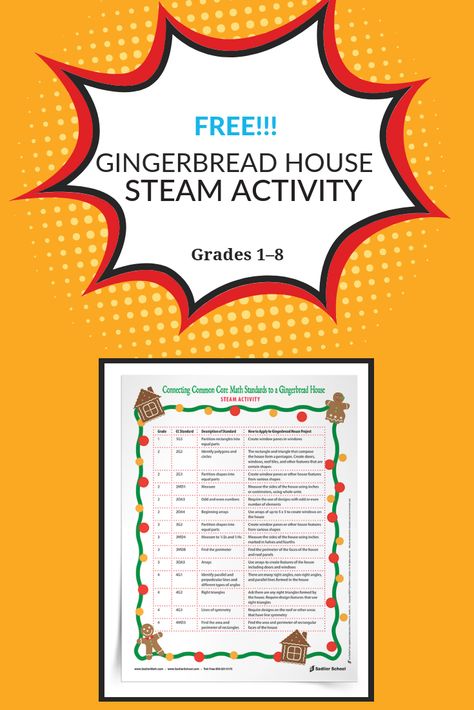 Download a list of Common Core math standards by grade level and see how they can be connected to a Gingerbread House STEAM Activity. Math Gingerbread House, Gingerbread Stem Activities, Steam Night, Steam Lessons, Free Math Games, Steam Activity, Math Night, Kindergarten Christmas, Stem Experiments