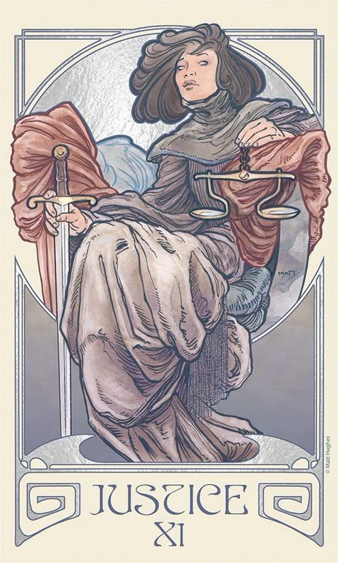 Tarot Mucha, Tarot Justice, Justice Art, Justice Tarot, Illustration Art Inspiration, Mucha Art, Birth Cards, Tarot Meanings, Tarot Cards Art