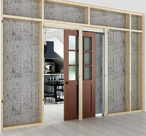 Pocket Door Installation, Exterior Door Frame, Sliding Pocket Door, Pocket Door Frame, Sliding Wall, Sliding Pocket Doors, Glass Barn Doors, Door Design Modern, Pocket Door