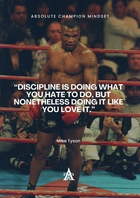 “Discipline is doing what you hate to do, but nonetheless doing it like you love it.” - Mike Tyson Follow us for more daily quotes and inspirational videos @absolutechampionmindset #miketyson #tyson #motivationalquote #dailyquotes #motivation #inspiration #success #quote #quotes #motivationalquotes #dailymotivation #lifemotivation Mike Tyson Quotes Discipline, Discipline Mike Tyson, Mike Tyson Discipline, Motivational Quotes From Athletes, Mike Tyson Quotes Wallpaper, What Is Discipline, Boxing Motivation Quotes, Mike Tyson Motivation, Boxing Quotes Motivational