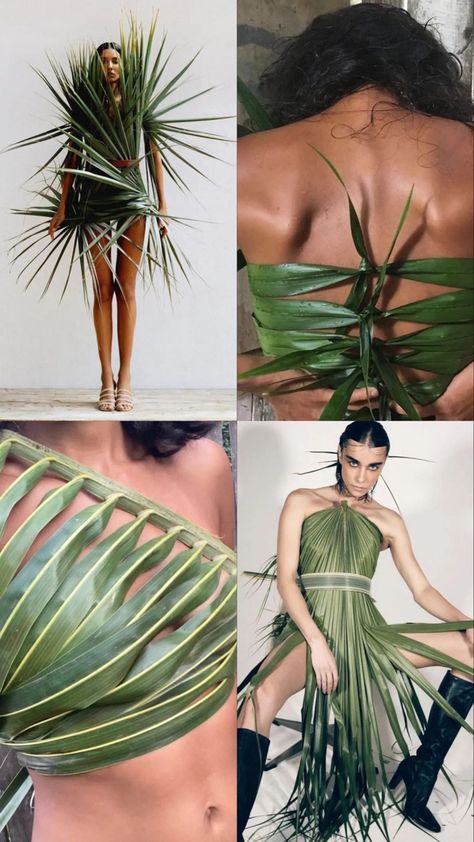 Nature Fashion Moodboard, Nature Runway Fashion, Clothes Made Of Leaves, Sustainable Fashion Show, Fashioned By Nature, Nature And Fashion, Natural Forms Fashion, Rainforest Fashion, Nature Costume Ideas