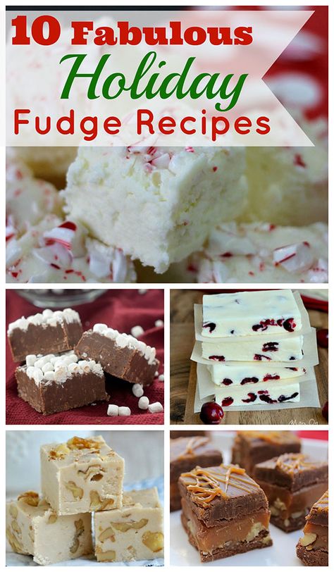 Ten festive and tasty holiday fudge recipes to make for Christmas.  And they're all based on traditional Christmas foods!  Peppermint Fudge, Snickerdoodle Fudge, Gingerbread Fudge, etc. Types Of Fudge, Best Fudge Recipes, Fantastic Fudge, Holiday Fudge Recipes, The Best Fudge, Gingerbread Chocolate, Best Fudge, Gingerbread Fudge, Best Fudge Recipe