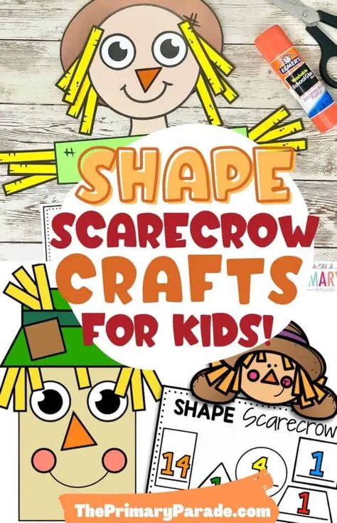 scarecrow shape crafts Fall Shape Craft, Autumn Kindergarten Crafts, Scarecrow Lesson Plans For Preschool, Scarecrow Activities For Toddlers, Scarecrow Preschool Activities, Preschool Scarecrow Craft, Scare Crow Craft, Scarecrow Activities Preschool, Scarecrow Crafts For Toddlers