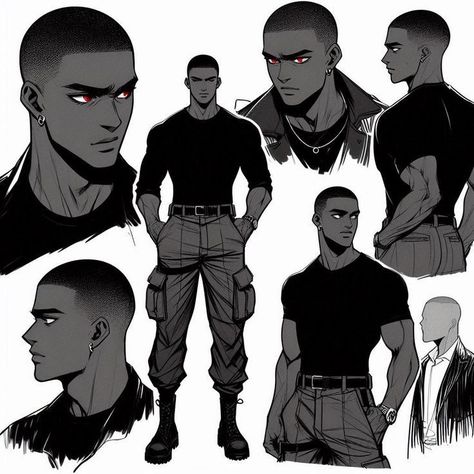 Character Drawing Male, Male Character Design Outfit, Anime Black Male, Black Anime Men, Black Anime Characters Male, Anime Character Design Male, Black Male Character Design, Black Oc Male, Black Male Oc Art