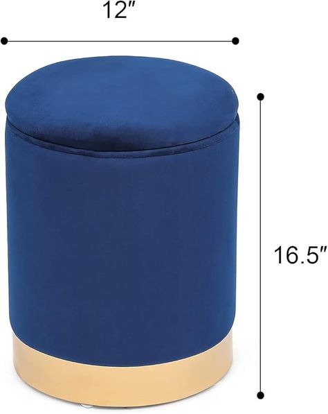 Amazon.com: Decent Home Round Storage Ottoman Upholstered Velvet Vanity Ottoman Stool with Gold Trim Small Modern Ottoman Footrest for Living Room Bedroom(Blue,Storage,12"×16.5") : Home & Kitchen Nursery Ottoman Blue, Blue Round Ottoman, Blue Ottoman Storage, Large Blue Ottoman, Blue And Gold Storage Ottoman, Blue Storage Ottoman, Foot Rest Ottoman, Round Storage Ottoman, Modern Ottoman