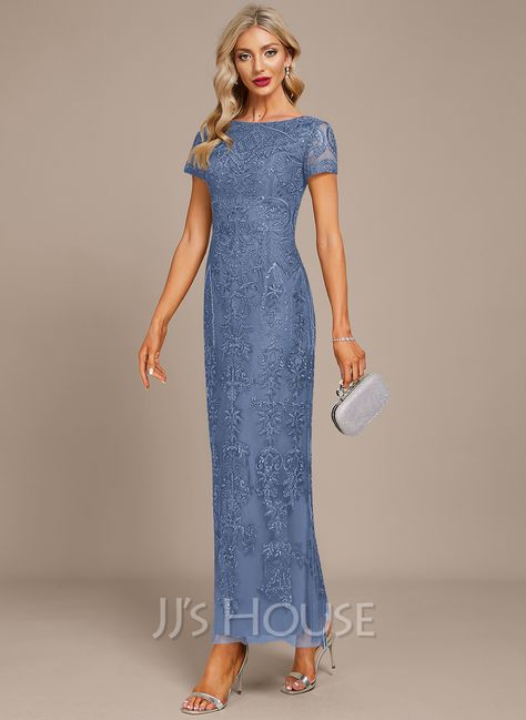 Sheath/Column Boat Neck Ankle-Length Lace Evening Dress With Sequins (017271473) - JJ's House Grooms Mom Dress, Mother Of The Groom Dress, Mom Outfits Spring, Grooms Mom, Mom Outfits Fall, Mom Dresses, Mother Of The Bride Dresses Long, Dress With Sequins, Mother Of Groom Dresses