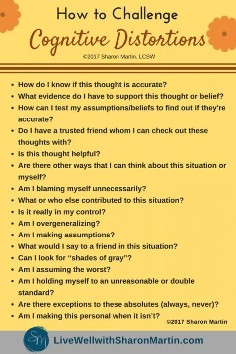 Cognitive Distortions Worksheet, Sharon Martin, Cbt Therapy, Cognitive Therapy, Therapy Techniques, Cognitive Behavior, Mental Health Counseling, Counseling Activities, Mental Health Therapy