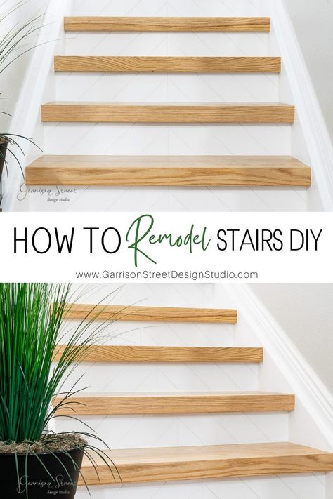 How to Remodel Stairs DIY Stair Nose Ideas, Install Stair Treads, Modern Stair Treads, Refinish Stairs, Diy Floors, Remodel Stairs, Staircase Renovation, Stairs Diy, Diy Stairs Makeover