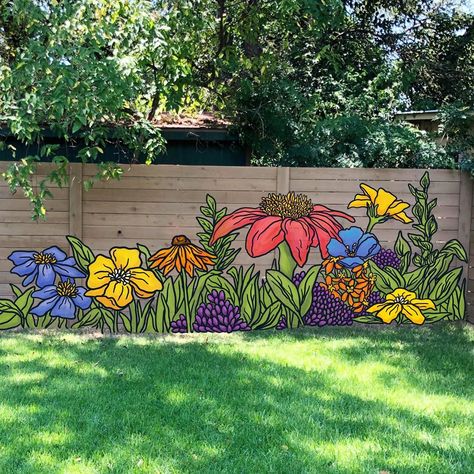 Backyard Mural, Garden Fence Gate, Garage Mural, Florida Backyard, Fencing Panels, Exterior Murals, Gate Garden, Garden Fence Art, Fence Gates