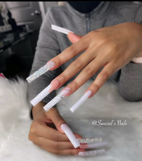 French Tip Acrylic Nails Freestyle, Lavender Tip Nails, French Tip Nails Long Square, French Tip Acrylic Nails Long, Acrylic Nails French Tip, Glittery Acrylic Nails, Acrylic Nails French, Acrylic Nails Long, Nails Long Square