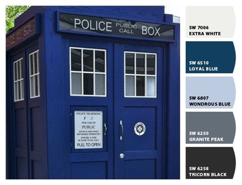 Paint colors from Chip It! by Sherwin-Williams Tardis Door, Foyer Stairs, Tardis Blue, Wedding Sampler, Tiny Living Space, Door Paint, Paint Color Inspiration, Door Paint Colors, Colour Wheel