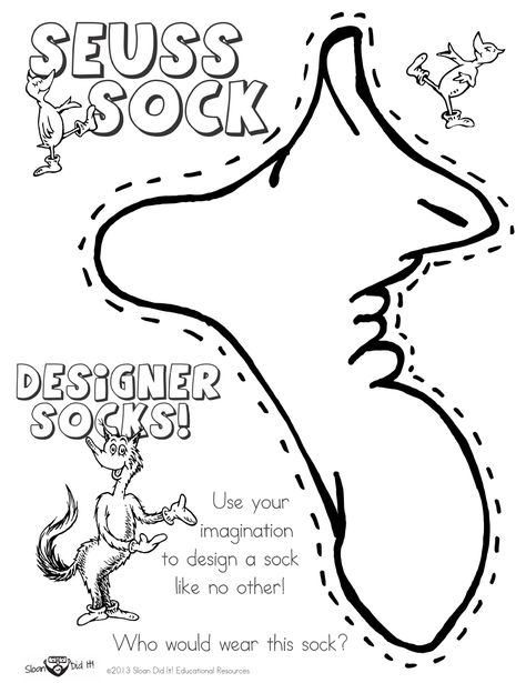 Little Miss Glamour Goes to Kindergarten: Let's Read Across America!! Dr. Seuss Dr Seuss Math Activities Kindergarten, Fox In Sox Dr Seuss Craft, Dr Suess Coloring Pages Printables Free, Sock Template Free Printable, Dr Seuss Activities Kindergarten, Dr Seuss Wacky Wednesday Activities, Dr Seuss Coloring Pages Printables Free, The Foot Book Activities, Dr Suess Printable