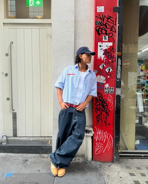 @l.enyn in our blue cropped button up Made out of 100% cotton, 120gsm for a good light weight feel, custom embroidered logo, and cropped perfectly at the waist Available now in bio!! Button Down Crop Top Outfit, Men Crop Top Outfit, Blue Shirt Outfit Men, Men Crop Top, Crop Top Men, Crop Top Outfit, Button Down Crop Top, Shirt Outfit Men, Plain Blue